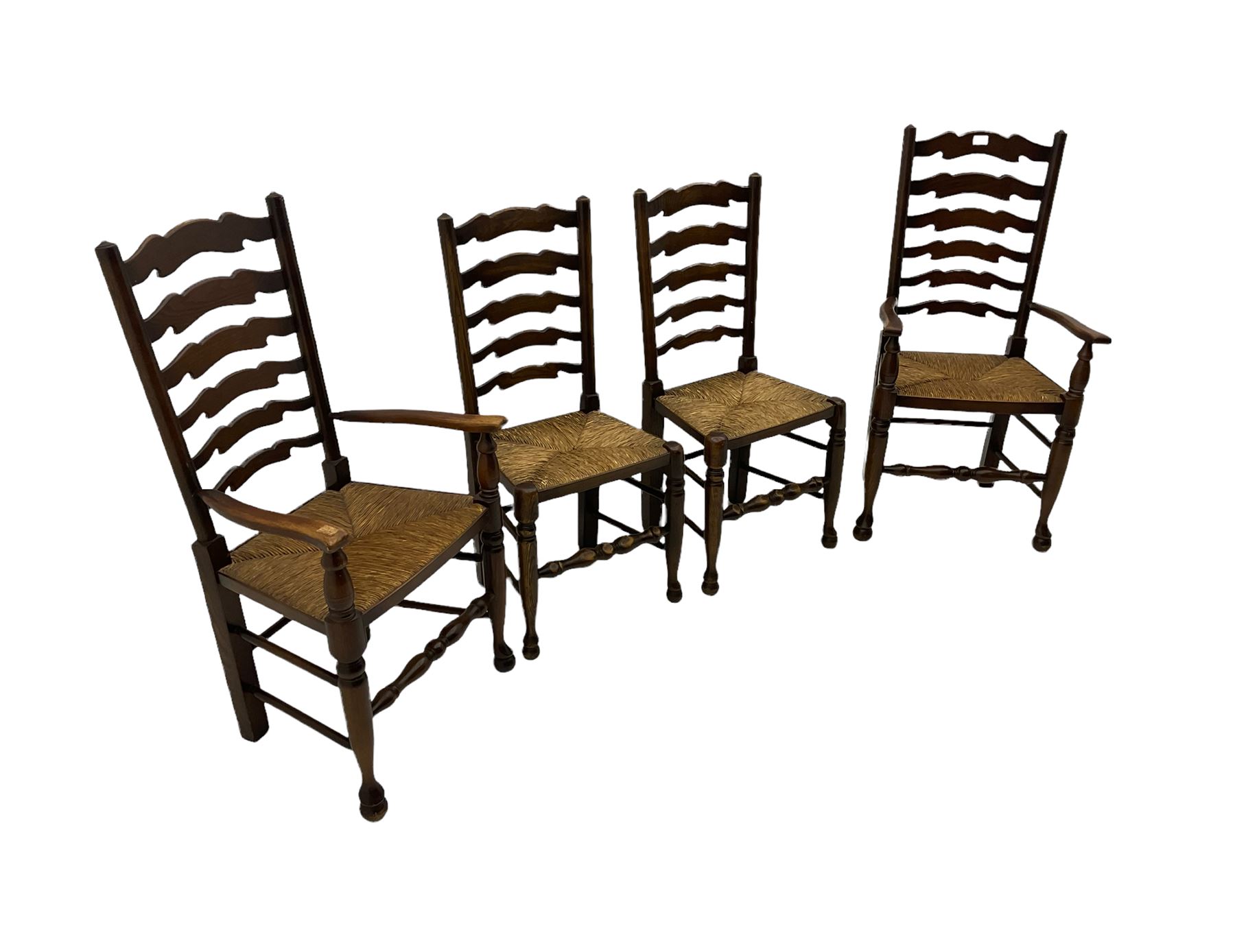 Set of four quality elm ladder back dining chairs - Image 5 of 6