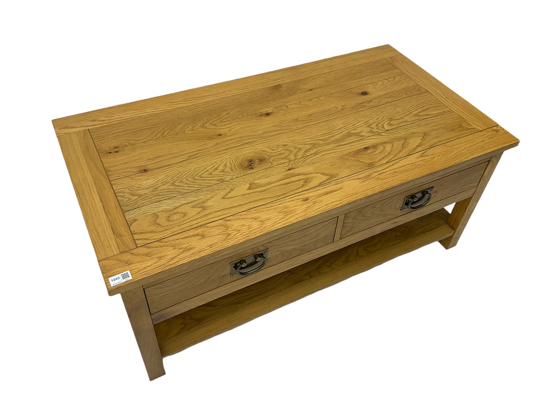 Light oak coffee table fitted with two drawers and undertier - Image 4 of 7