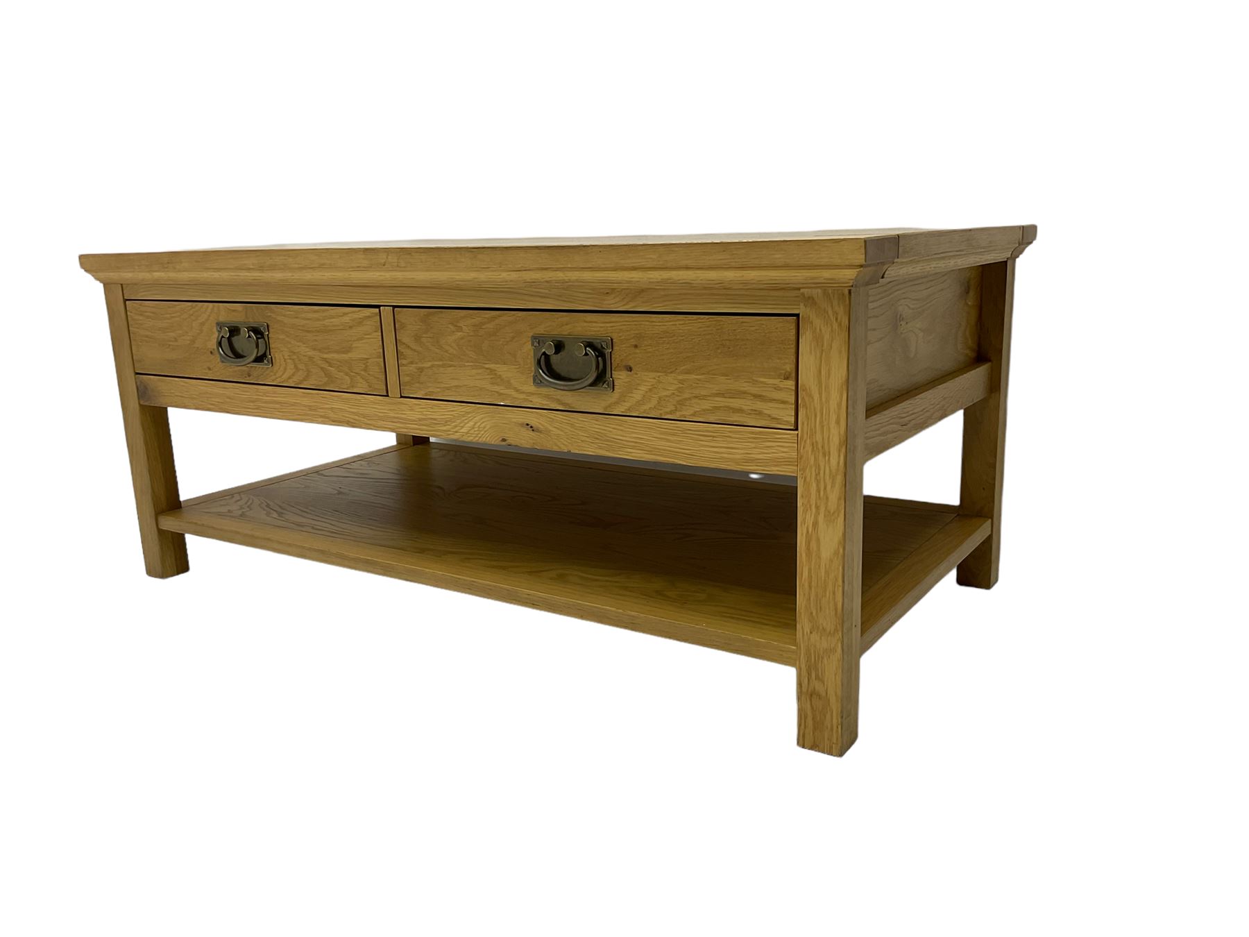 Light oak coffee table fitted with two drawers and undertier - Image 3 of 7