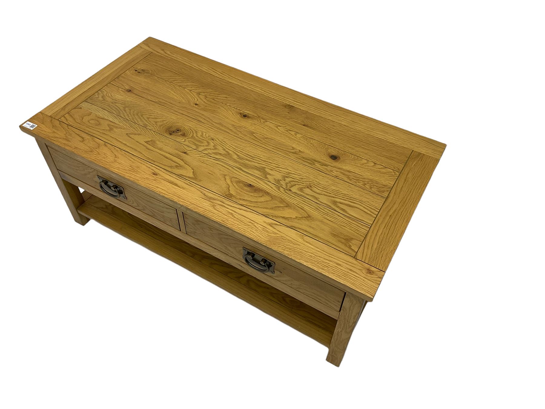 Light oak coffee table fitted with two drawers and undertier - Image 7 of 7