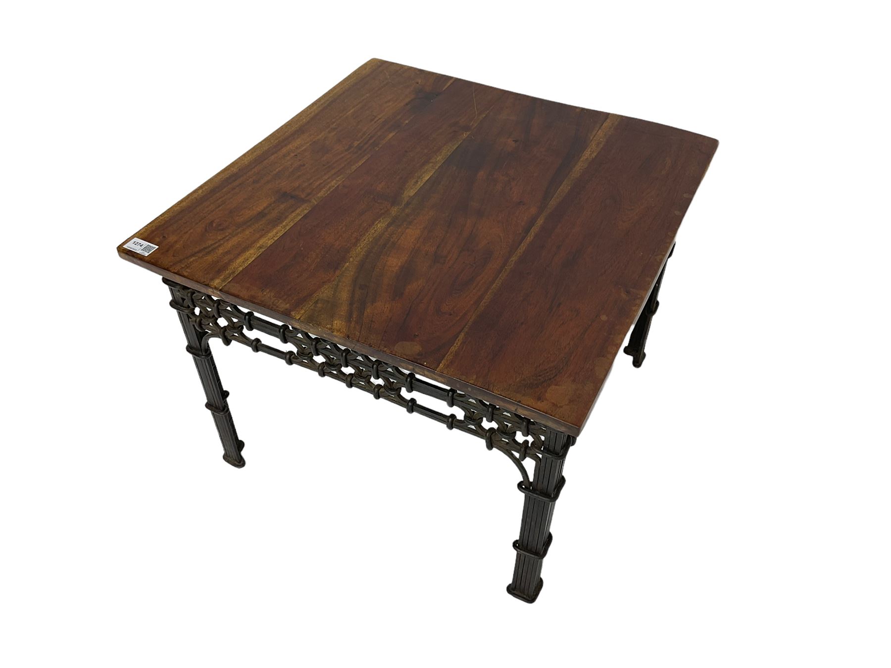 Hardwood and wrought metal coffee or occasional table - Image 5 of 6