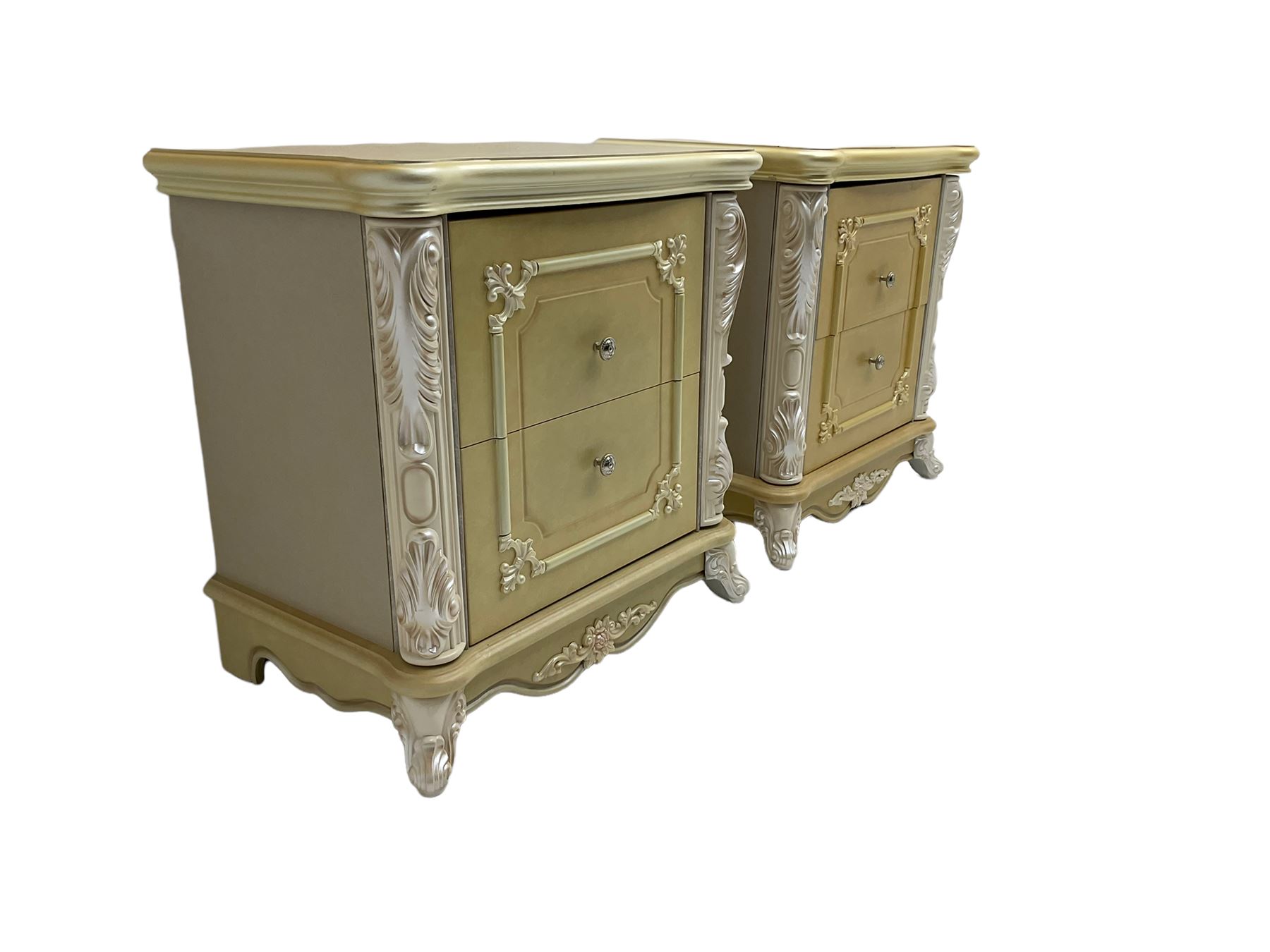 Pair Rococo style wood finish bedside chests - Image 5 of 6
