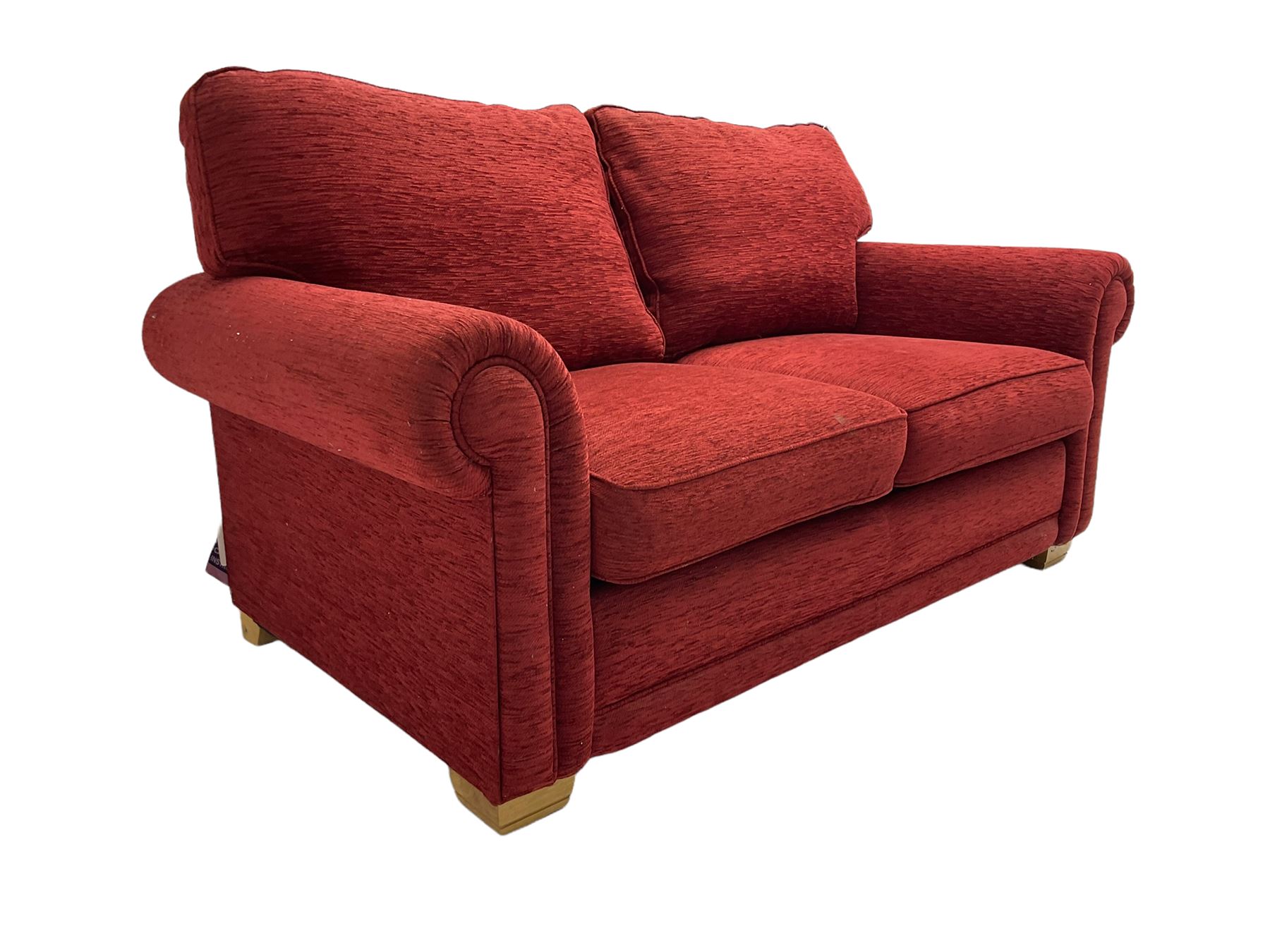 Two seat metal actions sofa bed upholstered in red cover - Image 5 of 6