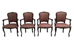 Set four French style stained beech elbow chairs