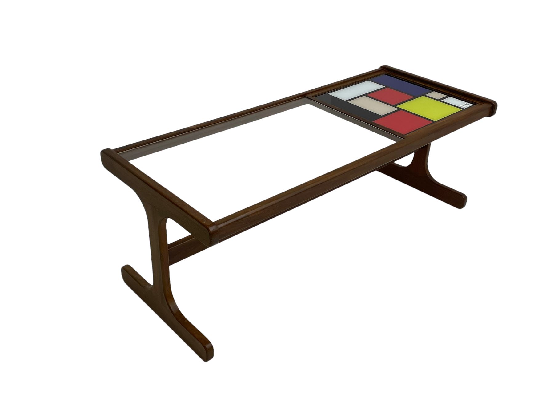 G-Plan - rectangular teak coffee table with Mondrian style inset and glass top - Image 3 of 6