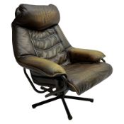 Skoghaug Industries - reclining swivel armchair upholstered in khaki brown leather