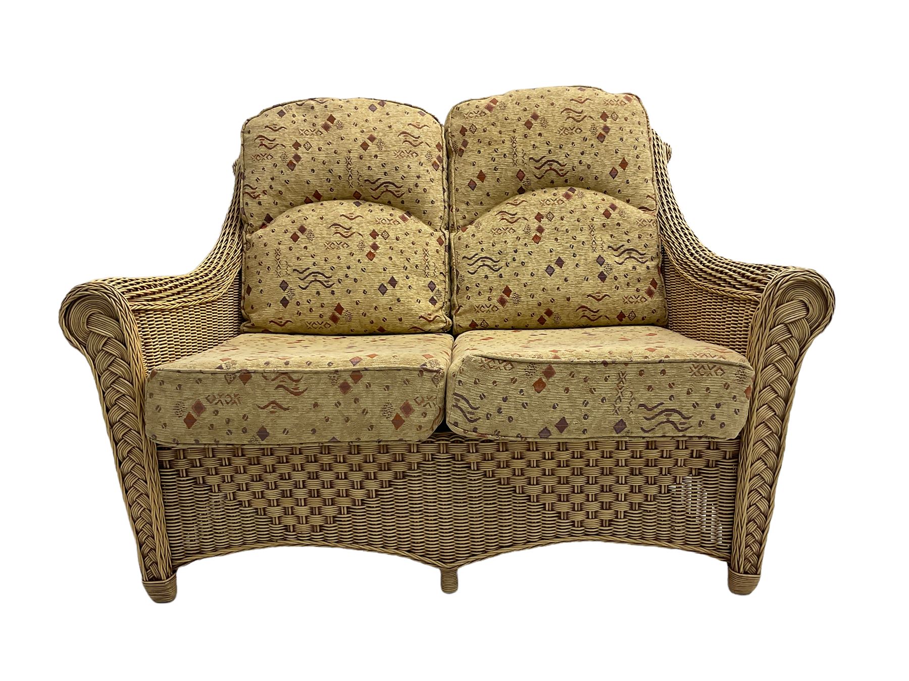 Four piece cane conservatory suite - two seat sofa (W130cm) - Image 7 of 16