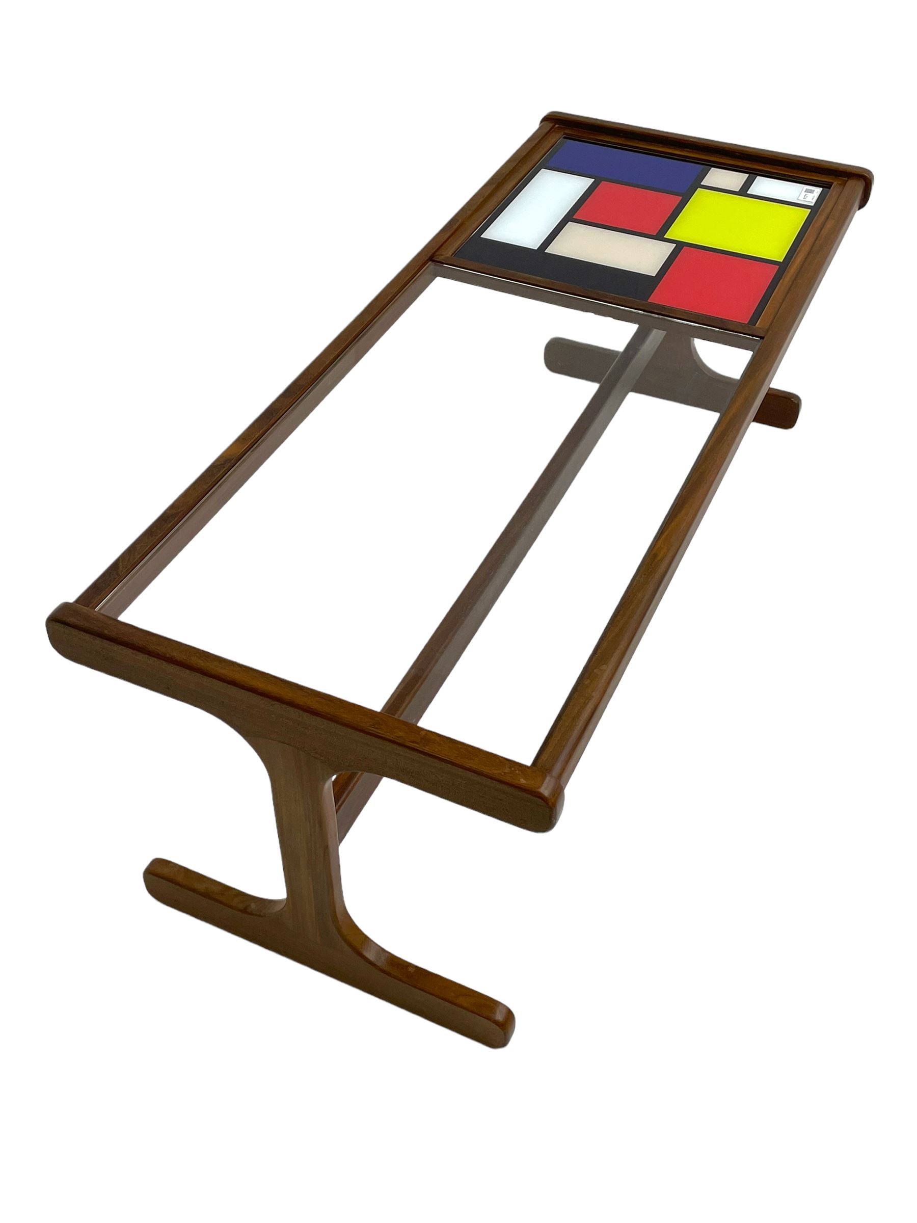 G-Plan - rectangular teak coffee table with Mondrian style inset and glass top - Image 2 of 6