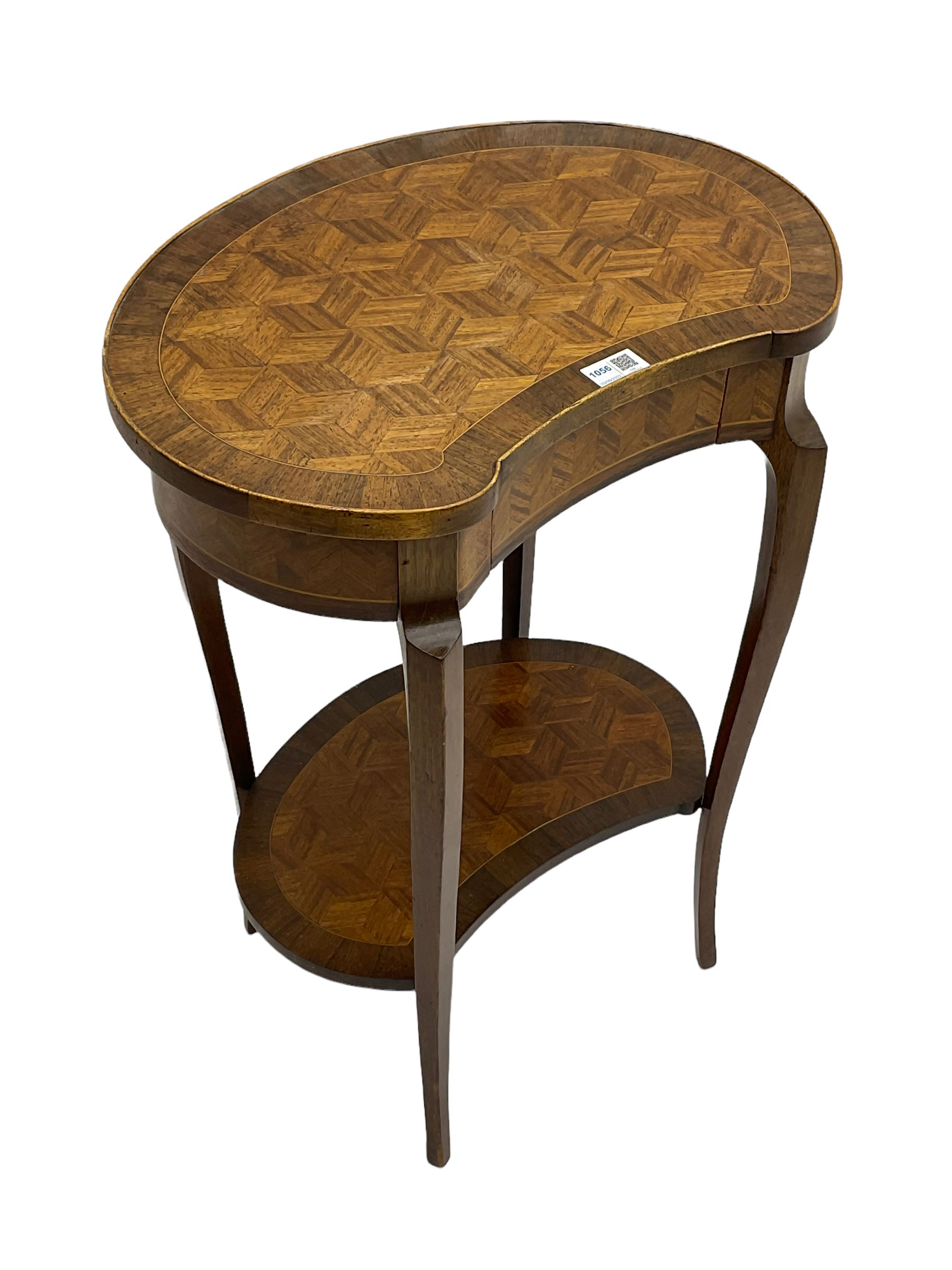 French style walnut parquetry kidney shaped table - Image 2 of 5