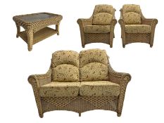 Four piece cane conservatory suite - two seat sofa (W130cm)