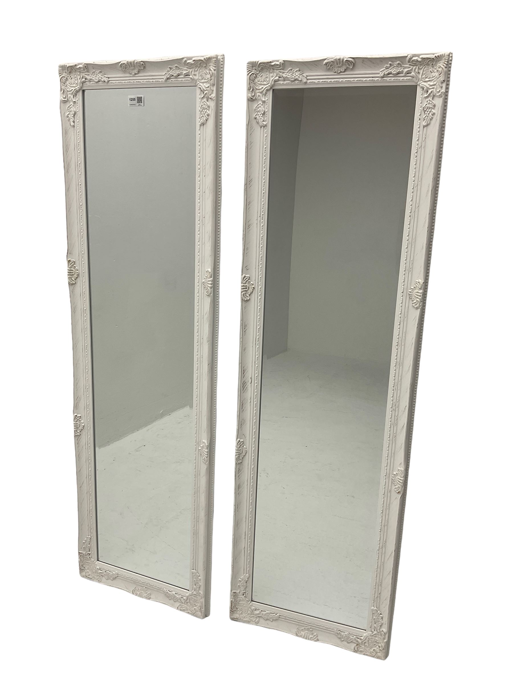 Pair of classical white painted rectangular wall mirror