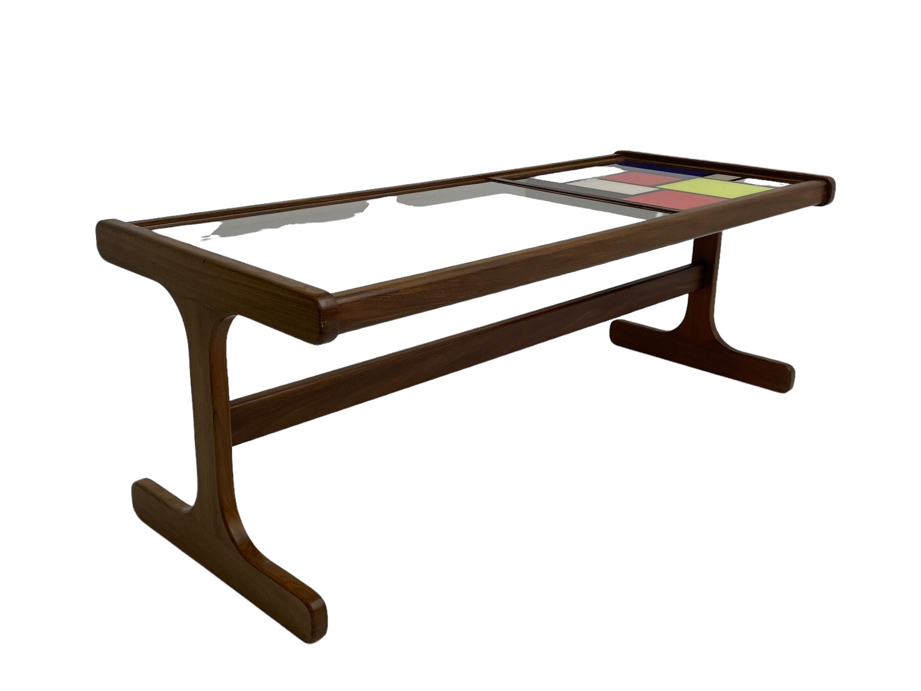 G-Plan - rectangular teak coffee table with Mondrian style inset and glass top - Image 4 of 6