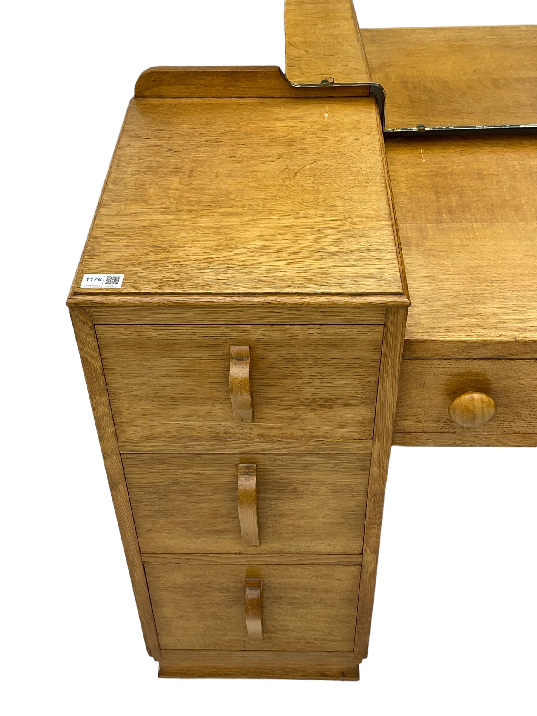 Mid-20th century light oak twin pedestal dressing table - Image 3 of 6