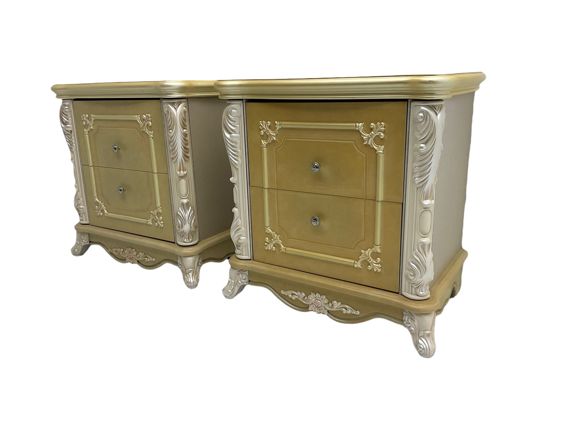 Pair Rococo style wood finish bedside chests - Image 3 of 6