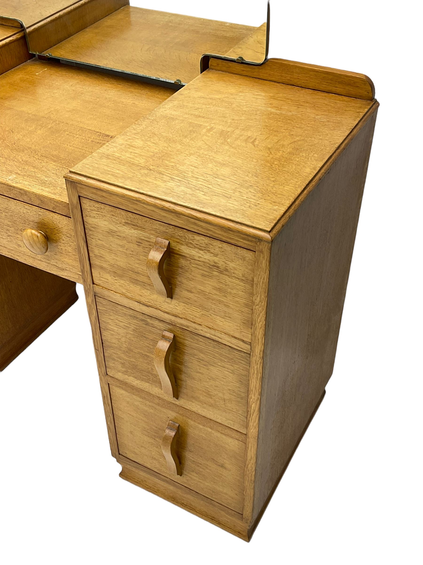 Mid-20th century light oak twin pedestal dressing table - Image 6 of 6