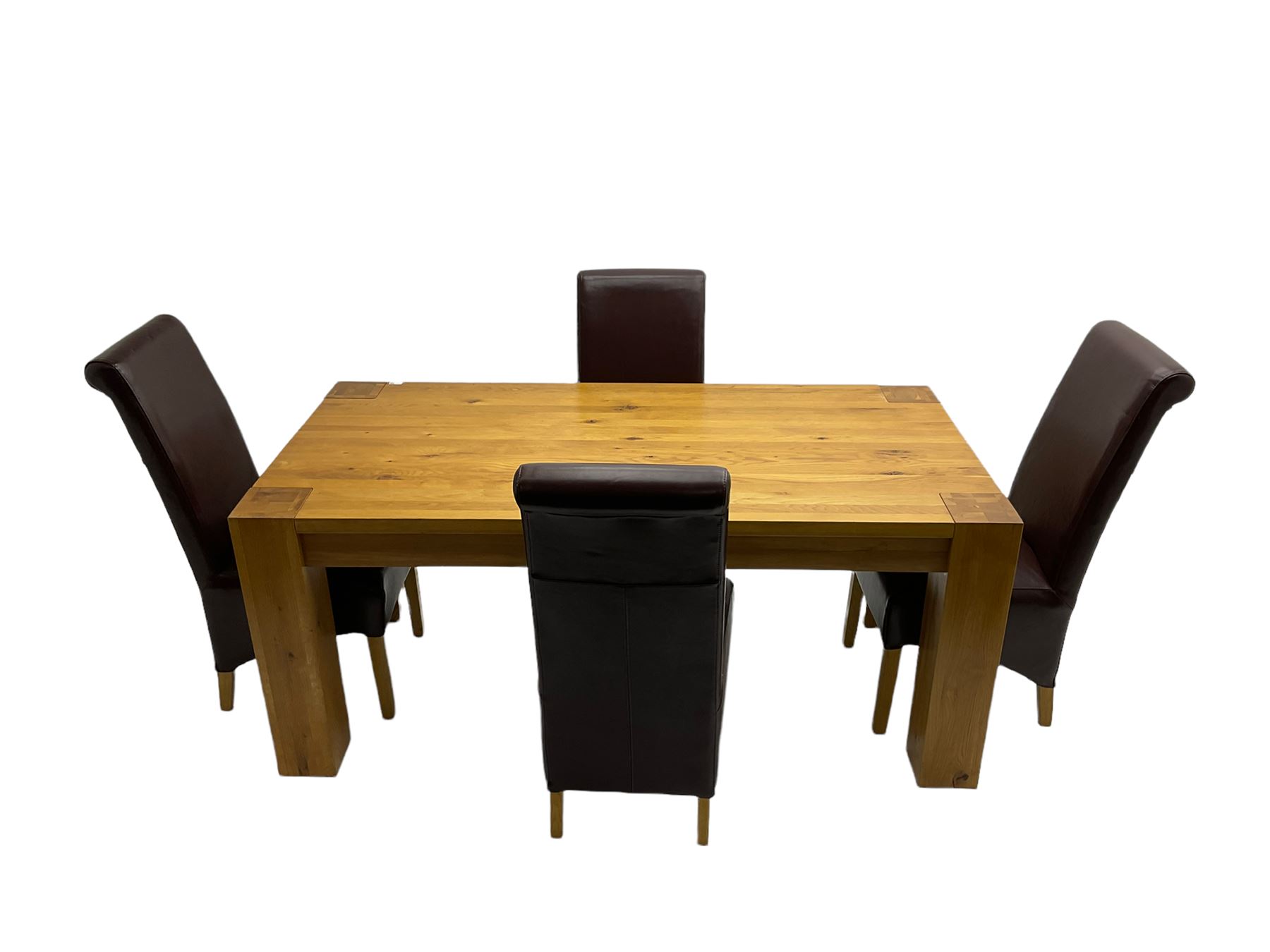Oak rectangular dining table on square supports - Image 10 of 10