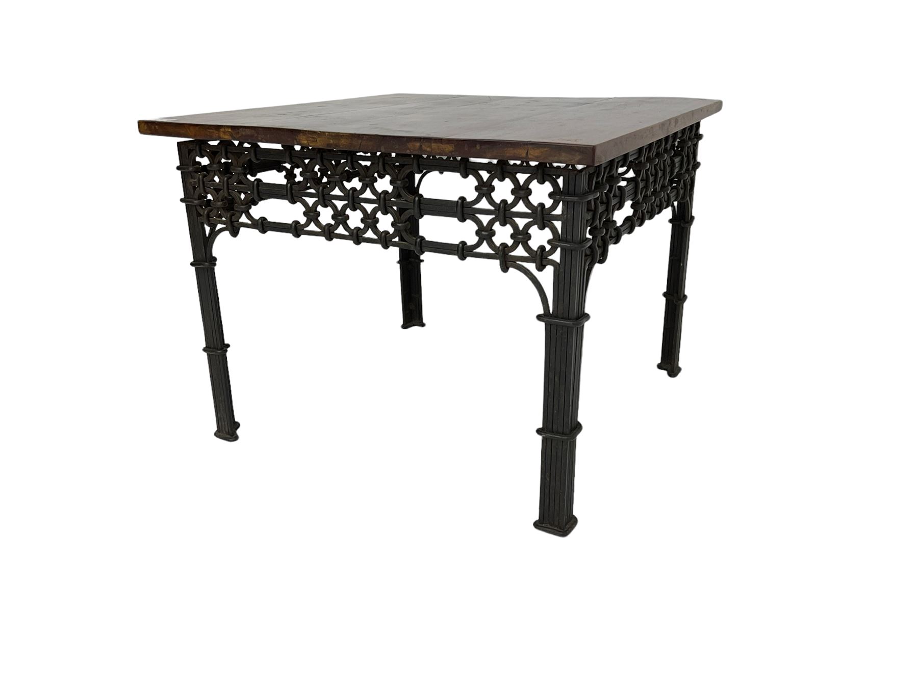 Hardwood and wrought metal coffee or occasional table - Image 6 of 6