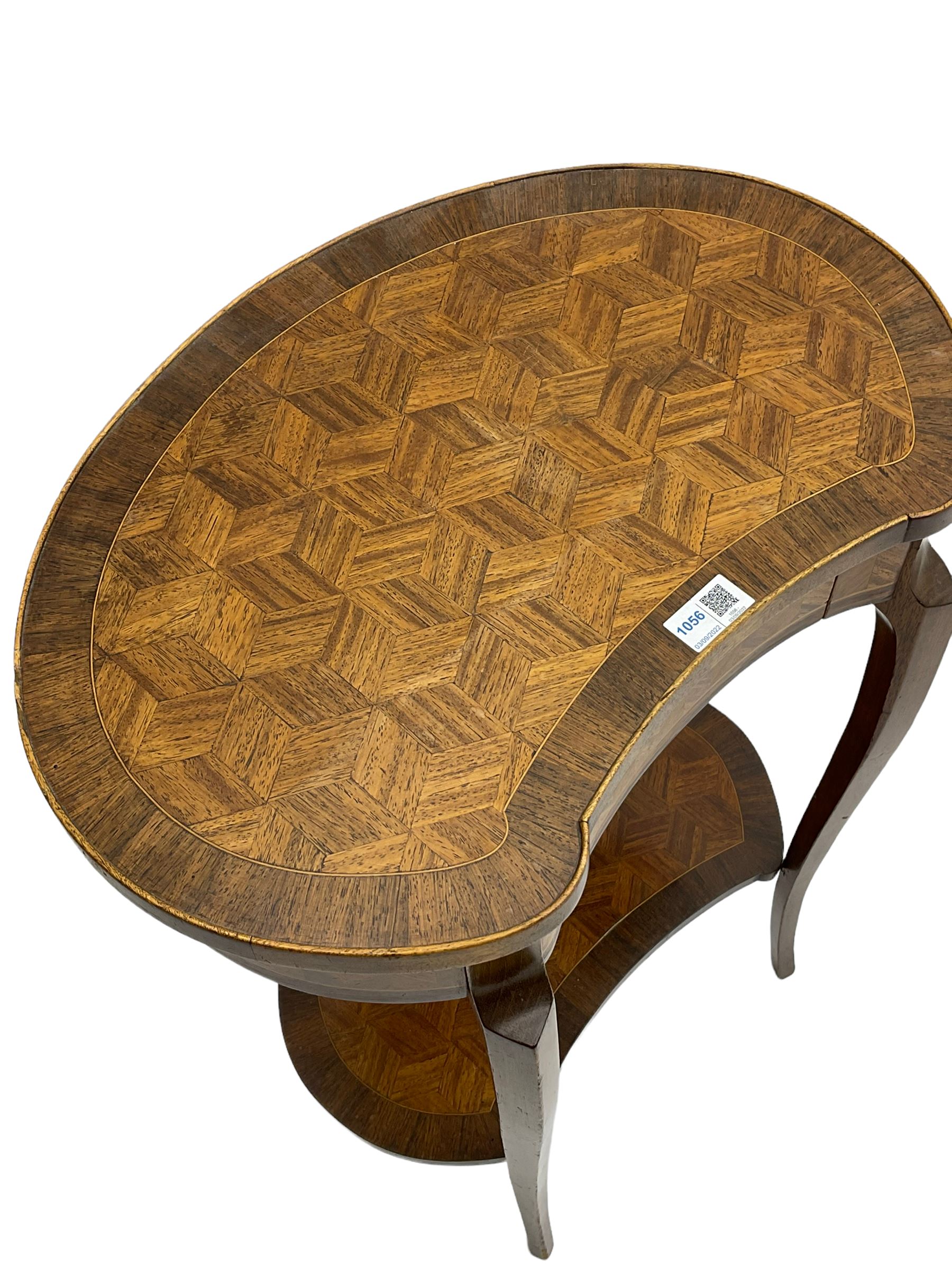 French style walnut parquetry kidney shaped table - Image 3 of 5