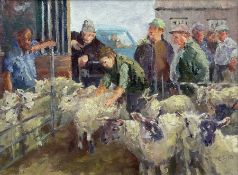 Catherine Tyler (British 1949-): 'Sheep Sale Malton'