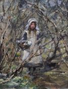 Rowland Henry Hill (Staithes Group 1873-1952): Girl in Woodland above Runswick (possibly a study for