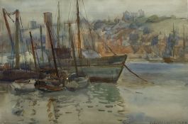 Joseph Richard Bagshawe (Staithes Group 1870-1909): Paddle Steamer and Fishing Boats moored in Whitb