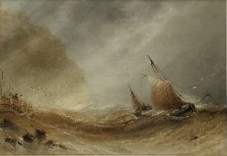 Henry Barlow Carter (British 1804-1868): Scarborough Yawl in Turbulent Seas at the Castle Foot