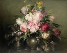 Continental School (20th century): Still Life of Flowers in a Pewter Vase