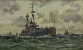 Frank Henry Mason (Staithes Group 1875-1965): Bellerophon Class Dreadnought Battleships flanked by D