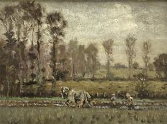 English School (20th century): Horses Ploughing