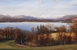 Alan R Thompson (British 1953-): Langdale Pikes covered in Snow