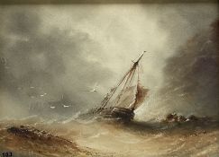 Henry Barlow Carter (British 1804-1868): Scarborough Yawl in a Violent Storm in the North Bay