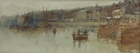 Frank Rousse (British fl.1897-1917): Fishing Boats and Paddle Steamer alongside Pier Road Whitby