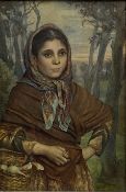 Catherine Jane Atkins (British 1847-1924): Going to Market - Portrait of a Young Girl carrying a Bas