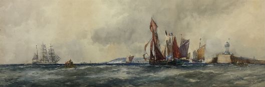 Frank Henry Mason (Staithes Group 1875-1965): Sailing Vessel and Fishing Boats off the Coast