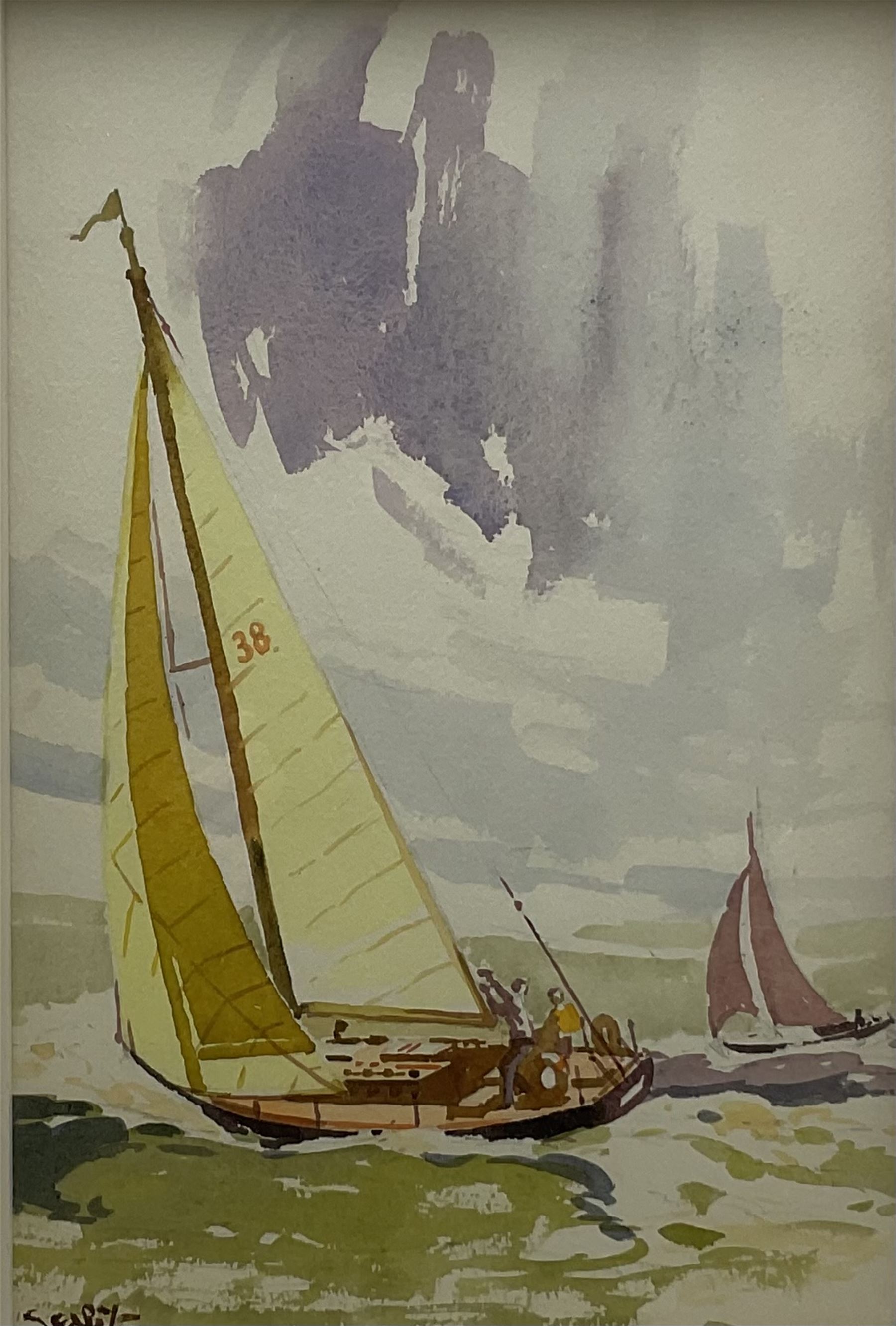 William Selby (Northern British 1933-): Yacht at Sea