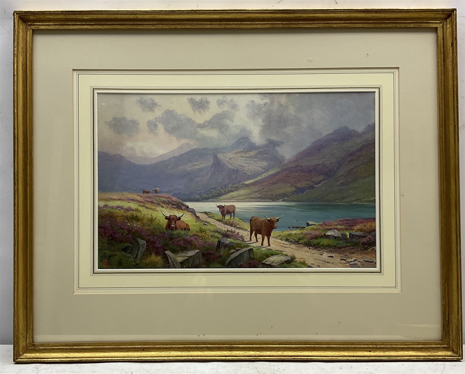 Edgar Longstaffe (British 1852-1933): Highland Cattle and Sheep in Mountain Landscapes - Image 2 of 7