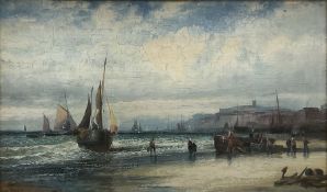 William Anslow Thornley (British fl.1858-1898): Fishing Boats unloading on the Shore