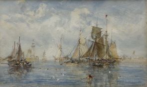 George Weatherill (British 1810-1890): Fishing Boats in the Lower Harbour Whitby watercolour signed