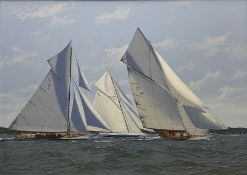 James Miller (British 1962-): Big Class Yachts - 'A Stiffening Breeze'