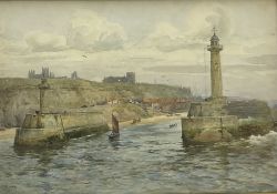 Albert George Stevens (Staithes Group 1863-1925): East and West Piers Whitby Harbour