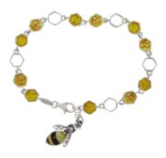 Silver Baltic amber bee and honeycomb link bracelet