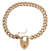 9ct rose gold curb link bracelet with heart locket clasp