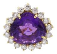 18ct gold amethyst and round brilliant cut diamond cluster ring