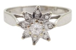 18ct white gold round brilliant cut diamond flower head cluster ring