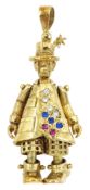 9ct gold paste stone set articulated clown pendant