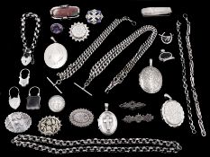 Victorian and later silver jewellery including two Albert chains