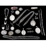 Victorian and later silver jewellery including two Albert chains