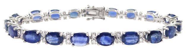 Platinum oval sapphire and round brilliant cut diamond bracelet