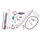 Collection of silver and silver stone set jewellery including opal doublet pendant necklace