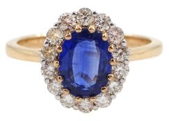 18ct rose gold oval kyanite and round brilliant cut diamond cluster ring